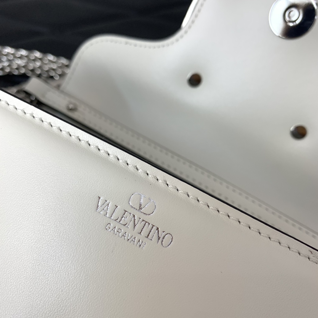 Valentino Garavani Loco Small Shoulder Bag in Ivory Calfskin Leather 